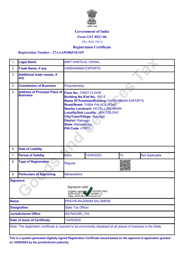 GST Registration Certificate